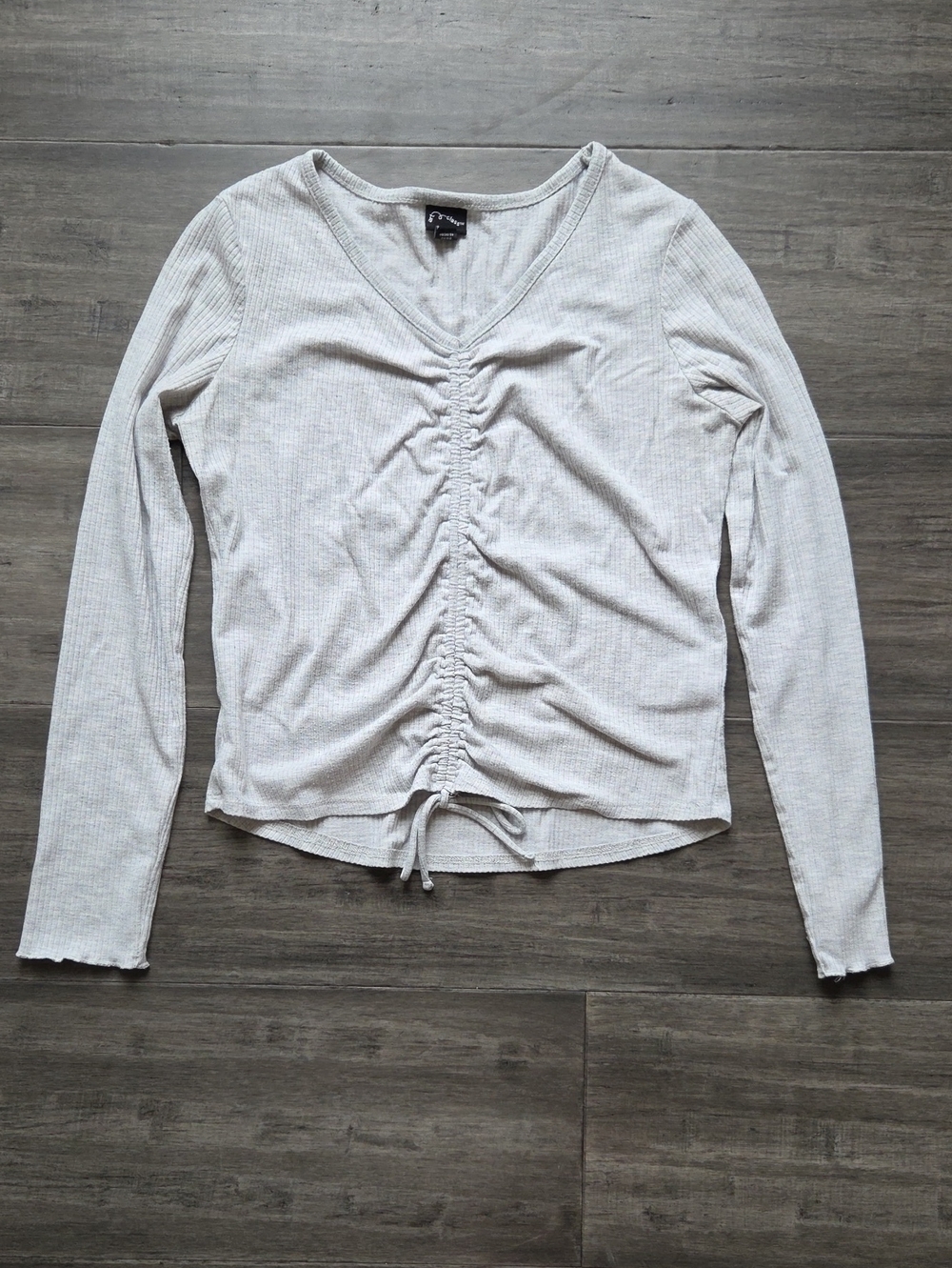 Target "Art Class" Brand Light Gray Ribbed Ruched Long Sleeve Top